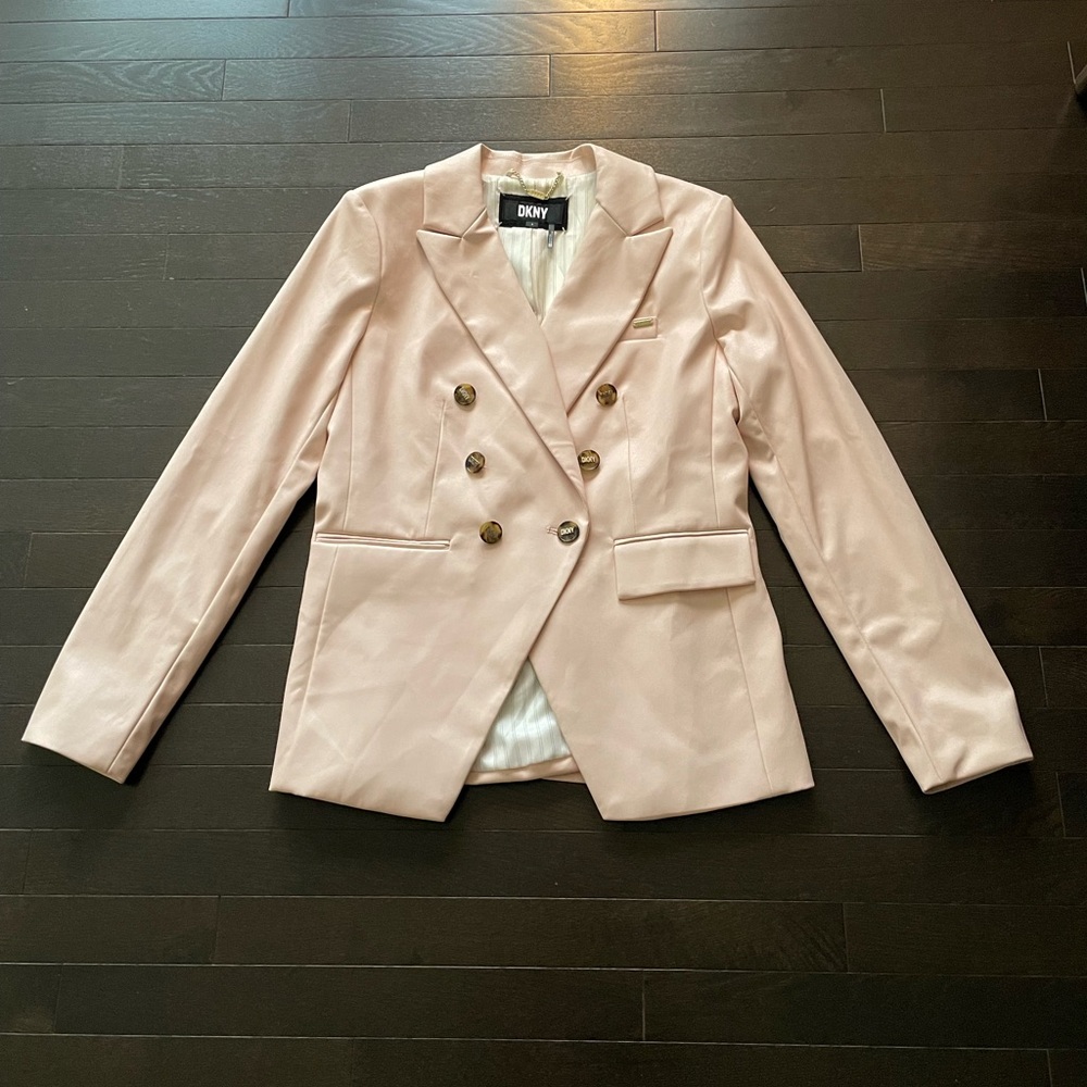 DKNY Blush Pink Faux Leather Double-Breasted